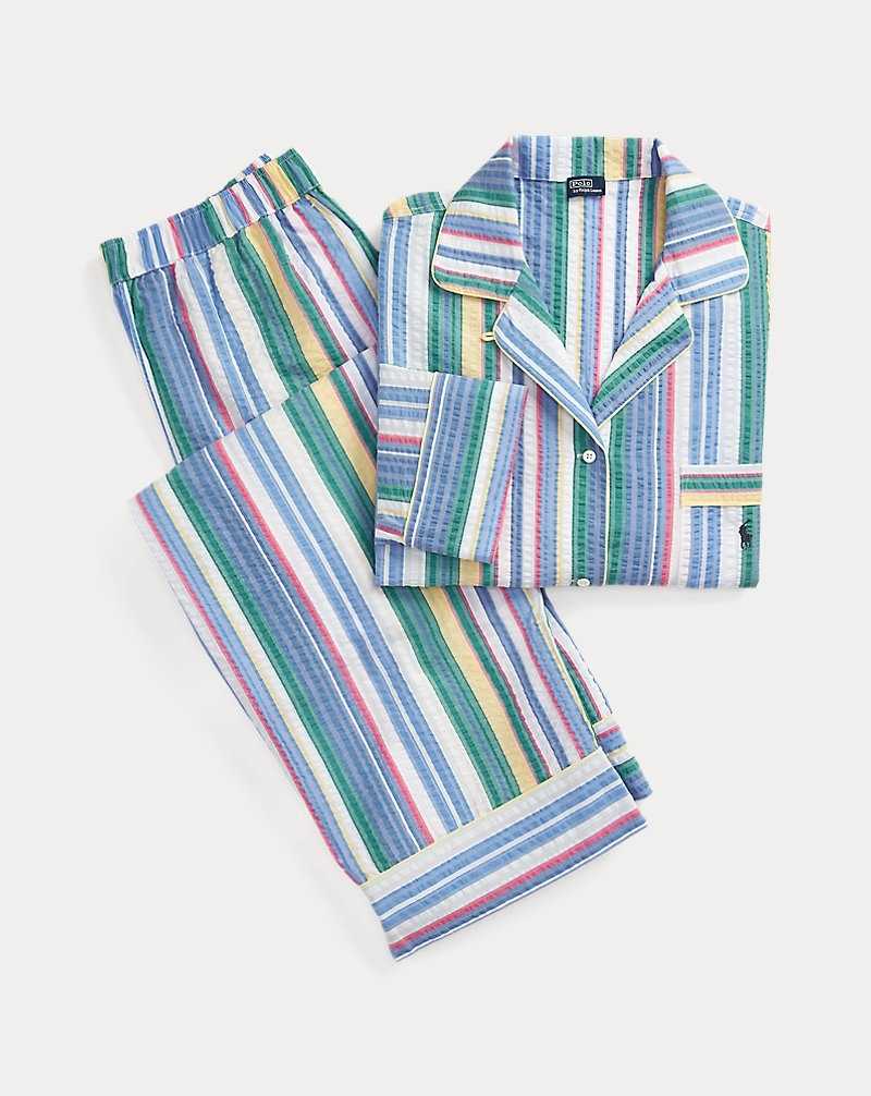 Ropa De Dormir Ralph Lauren Striped Seersucker Long-Sleeve PJ Set Mujer Multicolour | AUJKYDE-75 - vista 2