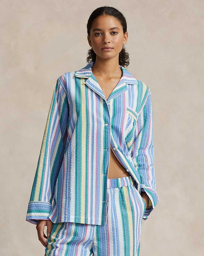 Ropa De Dormir Ralph Lauren Striped Seersucker Long-Sleeve PJ Set Mujer Multicolour | AUJKYDE-75 - vista 3