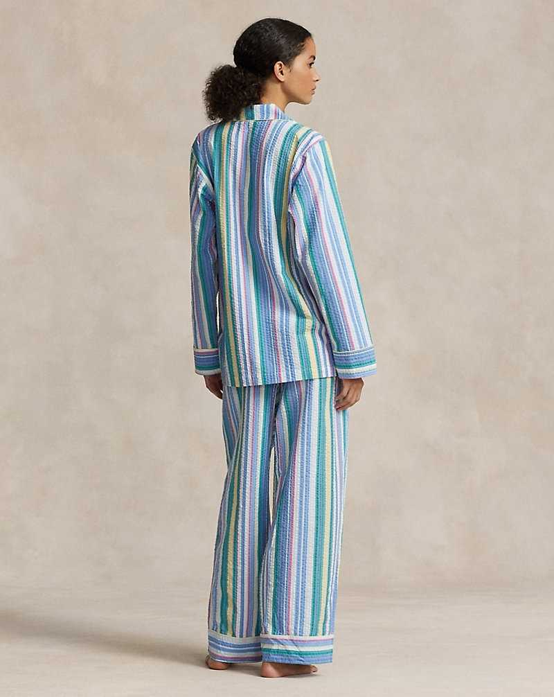 Ropa De Dormir Ralph Lauren Striped Seersucker Long-Sleeve PJ Set Mujer Multicolour | AUJKYDE-75 - vista 4