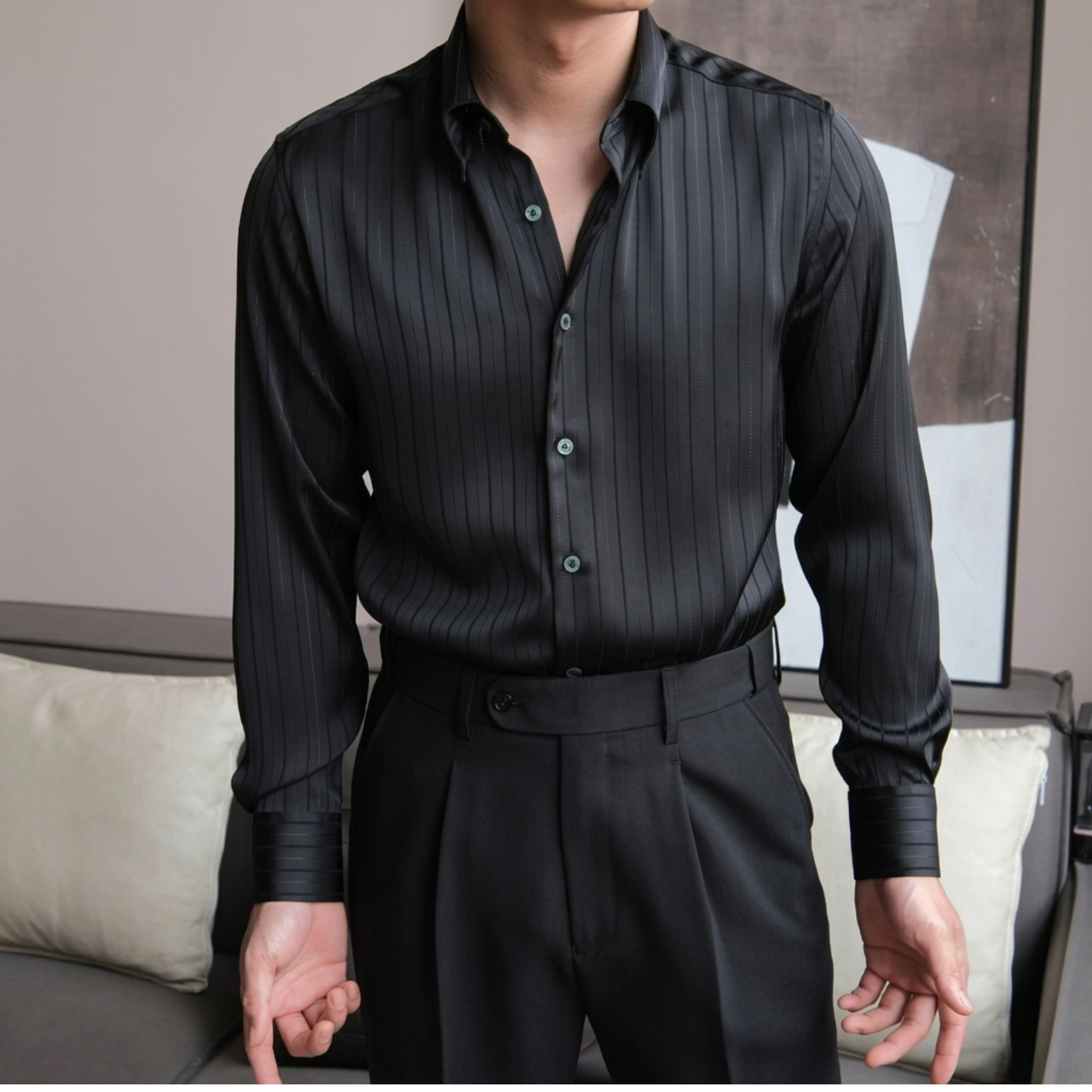 Camisa Lugano Metallic Silk a rayas Set