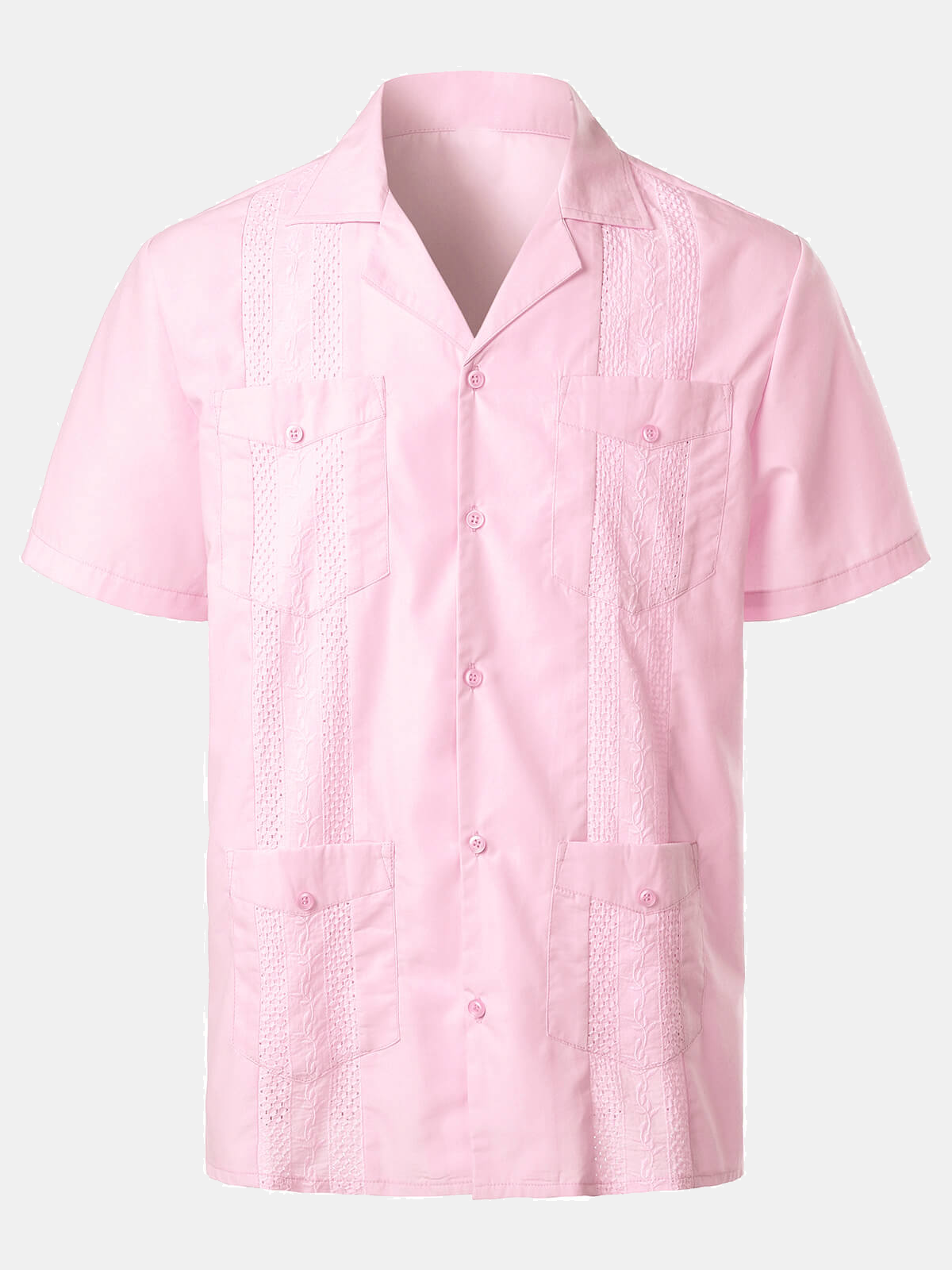 Camisa Summer Cool Embroidery Cuban Guayabera de manga corta Button Up Beach para hombre