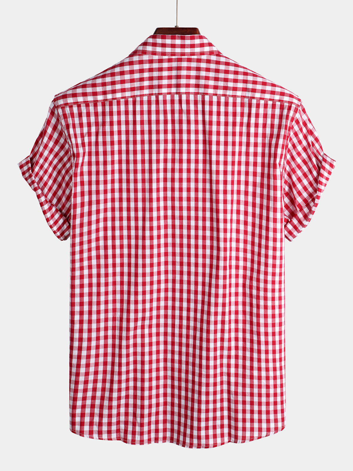 Camisa a cuadros de algodón casual de color sólido Pocket Summer Holiday Button Up de manga corta para hombre