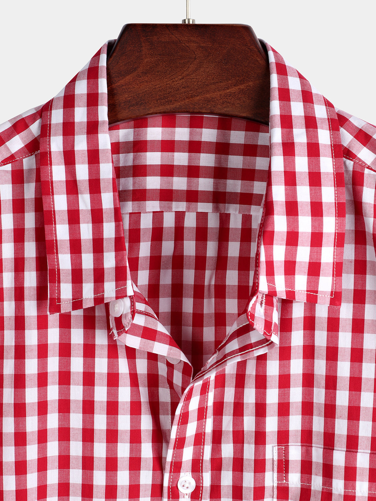 Camisa a cuadros de algodón casual de color sólido Pocket Summer Holiday Button Up de manga corta para hombre