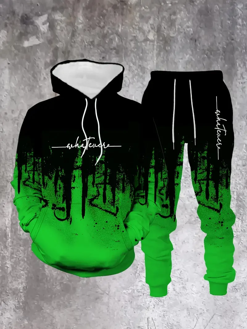 Sudadera con capucha Gradient Color Paris Tracksuit Outfit Street de moda 3D estampado Sport 2-Piece Autumn/Winter sudadera Sweatpantalón Set para hombre