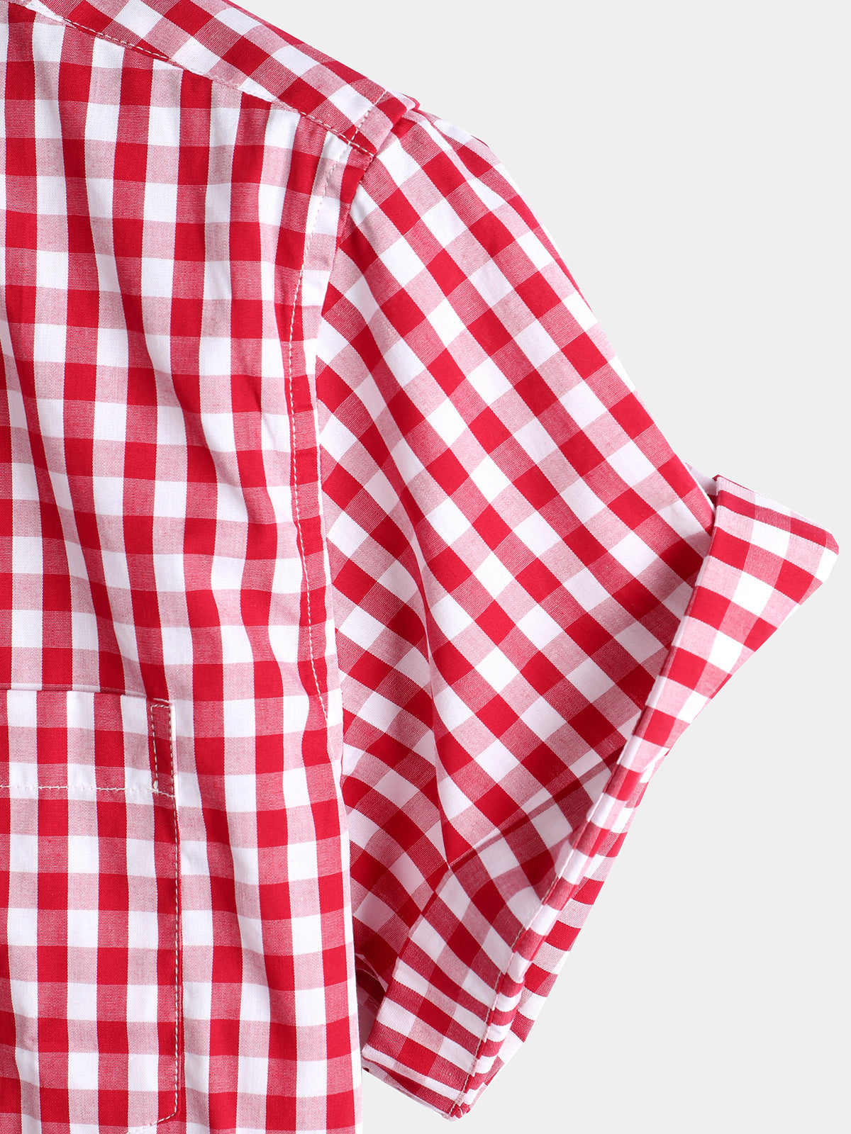 Camisa a cuadros de algodón casual de color sólido Pocket Summer Holiday Button Up de manga corta para hombre