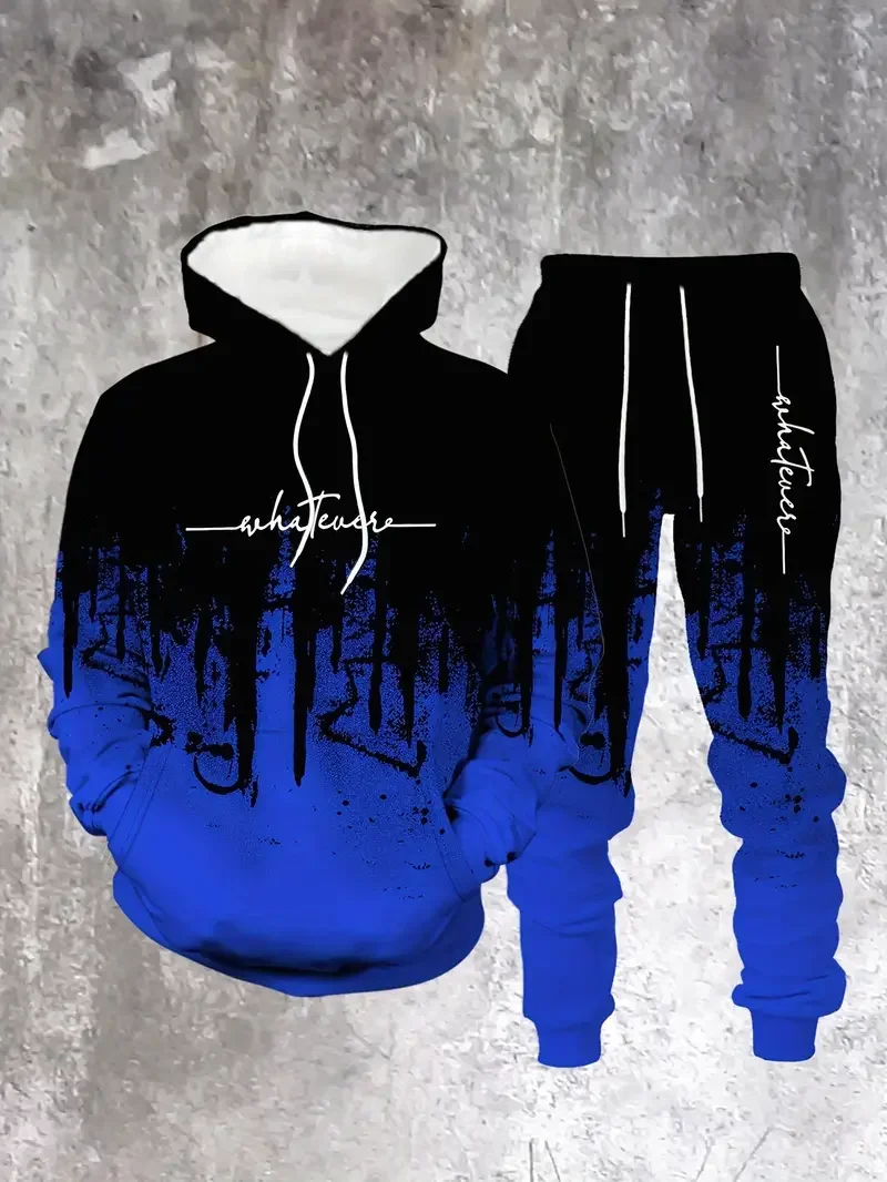 Sudadera con capucha Gradient Color Paris Tracksuit Outfit Street de moda 3D estampado Sport 2-Piece Autumn/Winter sudadera Sweatpantalón Set para hombre