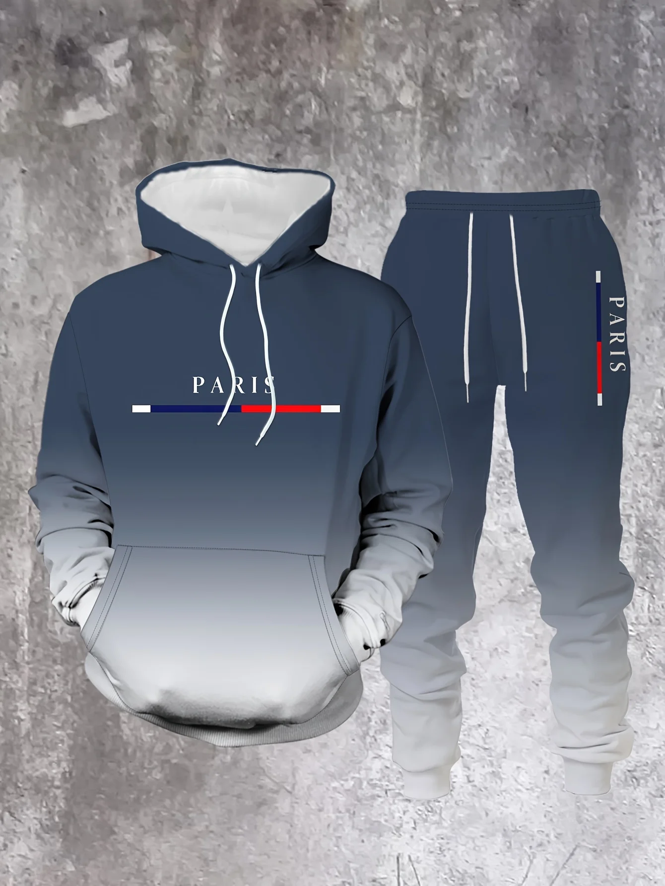 Sudadera con capucha Gradient Color Paris Tracksuit Outfit Street de moda 3D estampado Sport 2-Piece Autumn/Winter sudadera Sweatpantalón Set para hombre