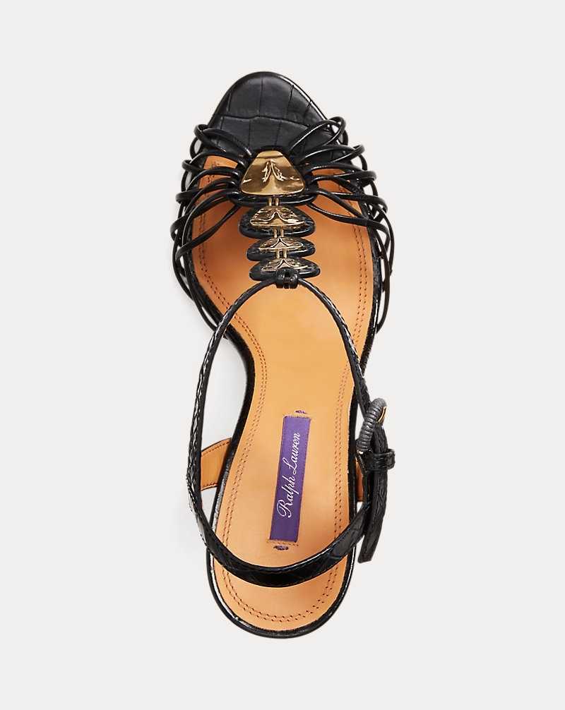 Sandalias Ralph Lauren Bryleigh Embossed Calfskin Mujer Negros | RWNHPJG-72 - vista 4