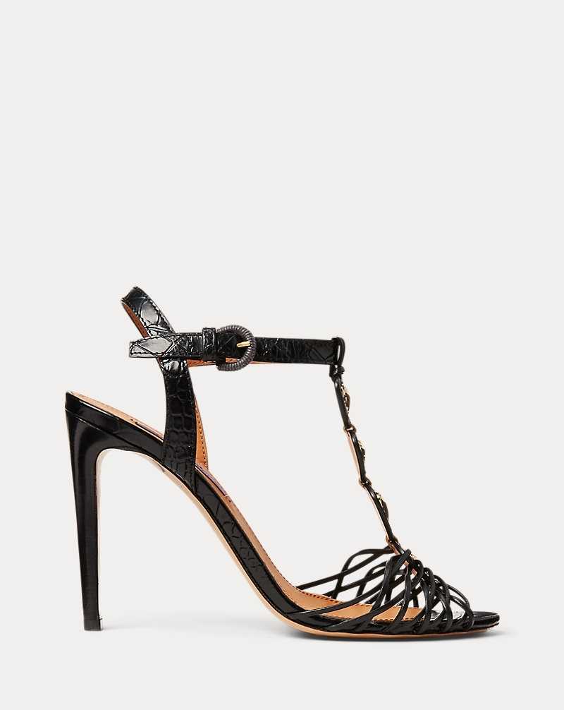Sandalias Ralph Lauren Bryleigh Embossed Calfskin Mujer Negros | RWNHPJG-72 - vista 1