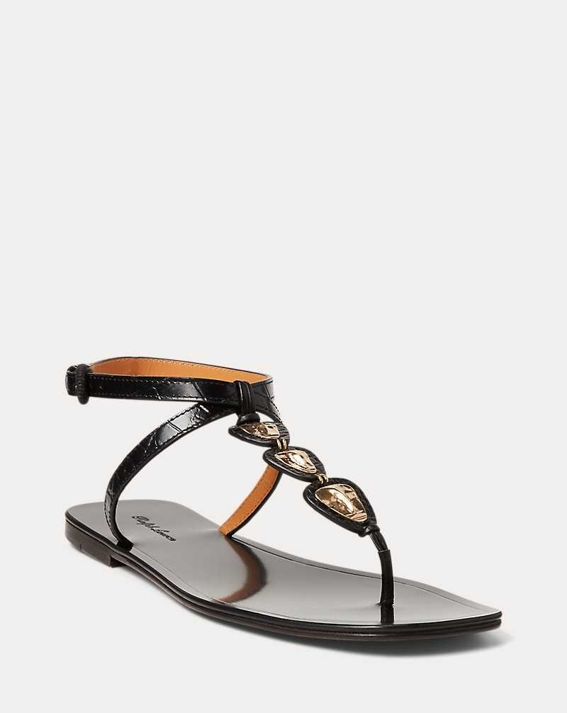 Sandalias Ralph Lauren Dorinda Embossed Calfskin Mujer Negros | CYEXRPO-78 - vista 2