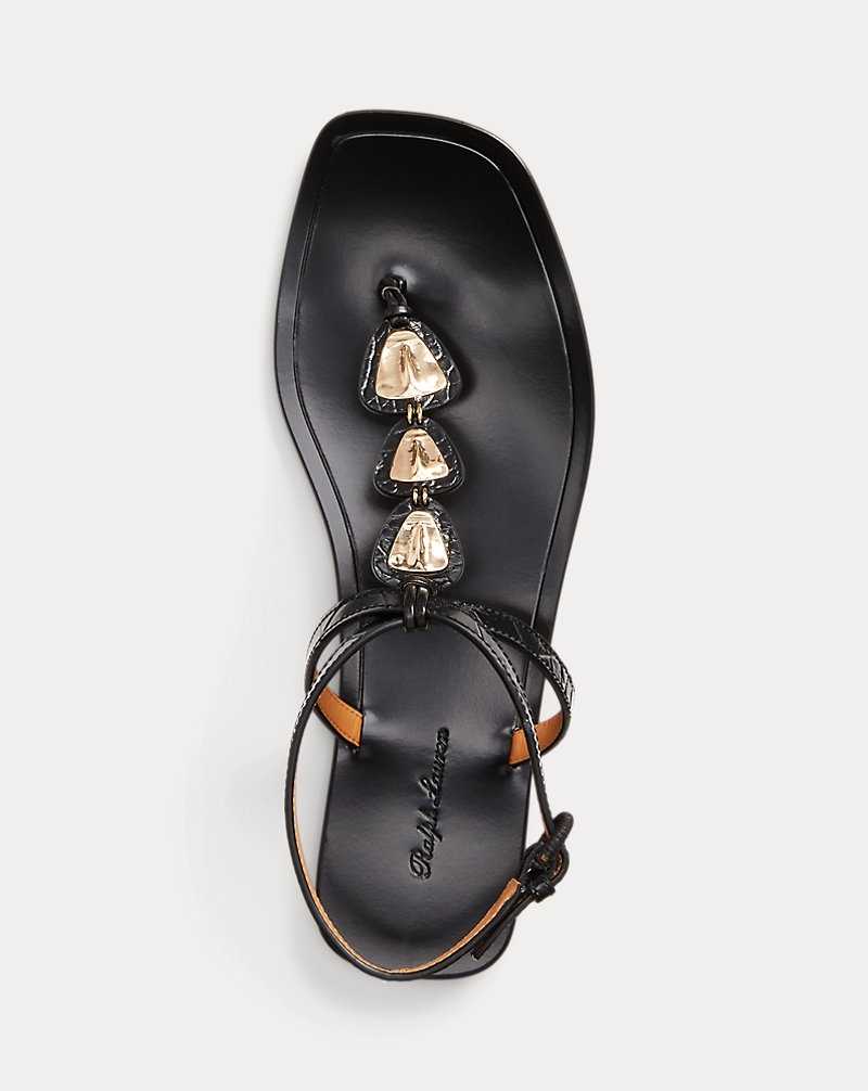 Sandalias Ralph Lauren Dorinda Embossed Calfskin Mujer Negros | CYEXRPO-78 - vista 4