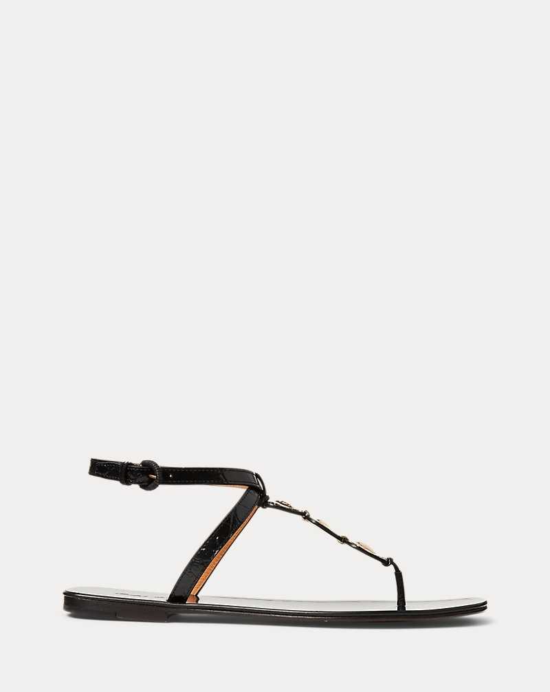 Sandalias Ralph Lauren Dorinda Embossed Calfskin Mujer Negros | CYEXRPO-78 - vista 1