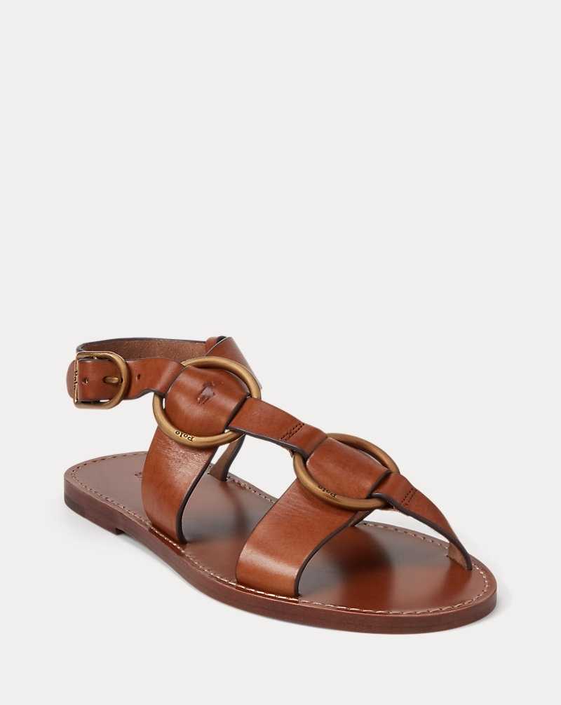Sandalias Ralph Lauren Double O-Ring Leather Mujer Cuoio | TVZUDQH-78 - vista 2
