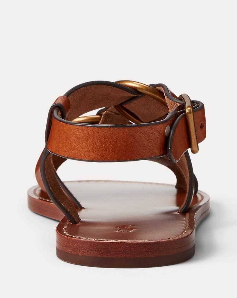Sandalias Ralph Lauren Double O-Ring Leather Mujer Cuoio | TVZUDQH-78 - vista 3