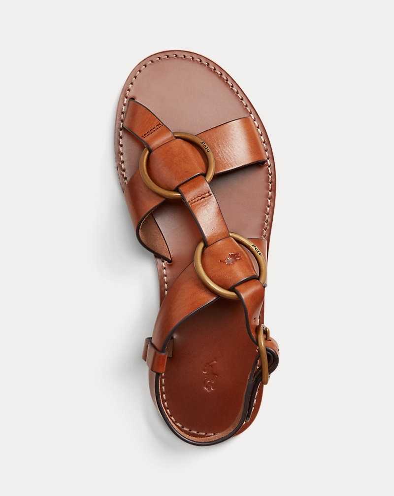 Sandalias Ralph Lauren Double O-Ring Leather Mujer Cuoio | TVZUDQH-78 - vista 4