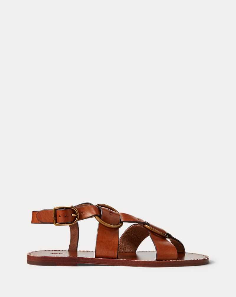 Sandalias Ralph Lauren Double O-Ring Leather Mujer Cuoio | TVZUDQH-78 - vista 1