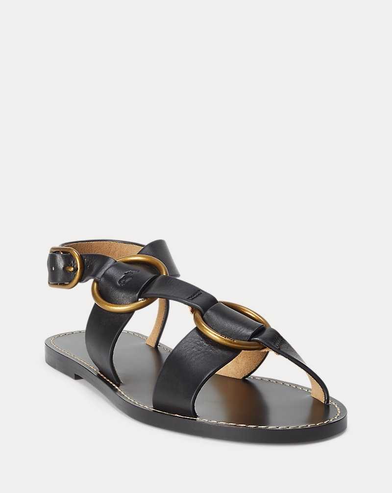 Sandalias Ralph Lauren Double O-Ring Leather Mujer Negros | EGIKXJB-94 - vista 2