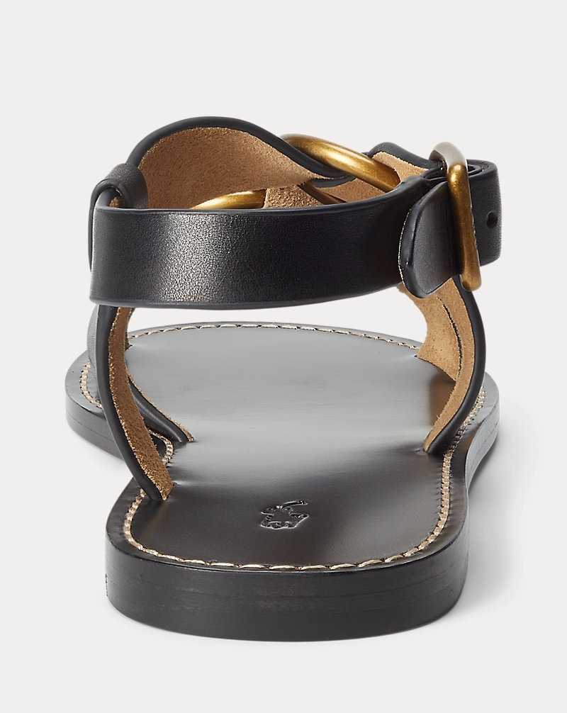 Sandalias Ralph Lauren Double O-Ring Leather Mujer Negros | EGIKXJB-94 - vista 3
