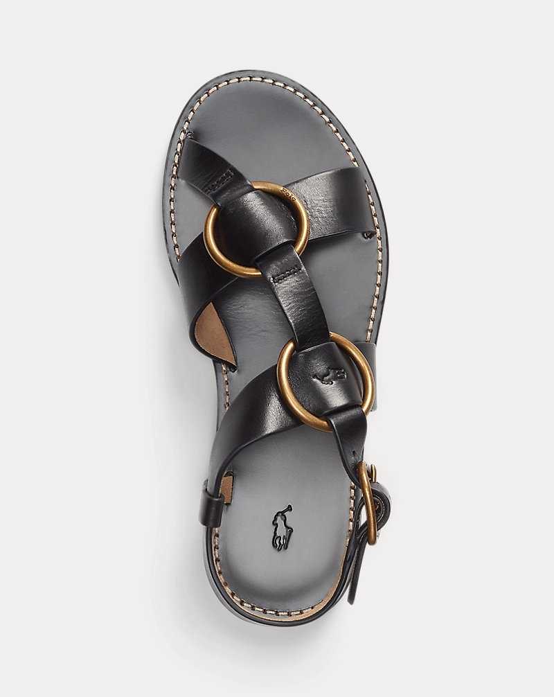 Sandalias Ralph Lauren Double O-Ring Leather Mujer Negros | EGIKXJB-94 - vista 4