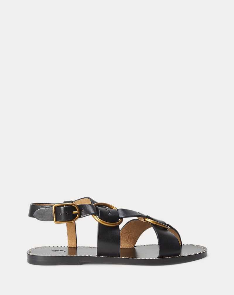 Sandalias Ralph Lauren Double O-Ring Leather Mujer Negros | EGIKXJB-94 - vista 1