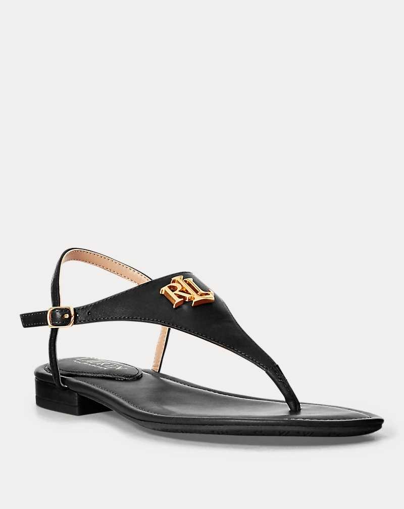 Sandalias Ralph Lauren Ellington Burnished Leather Mujer Negros | KJHFNSL-90 - vista 2