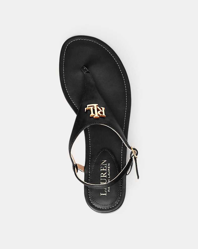 Sandalias Ralph Lauren Ellington Burnished Leather Mujer Negros | KJHFNSL-90 - vista 4