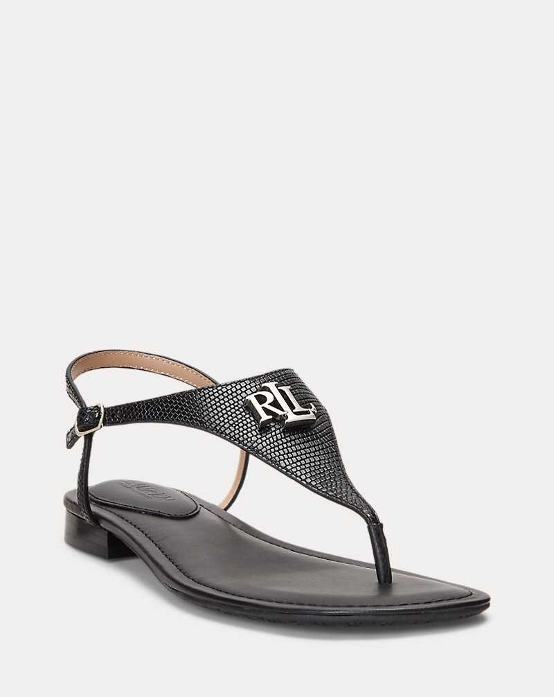 Sandalias Ralph Lauren Ellington Lizard-Embossed Mujer Negros | HDJMTEN-60 - vista 2