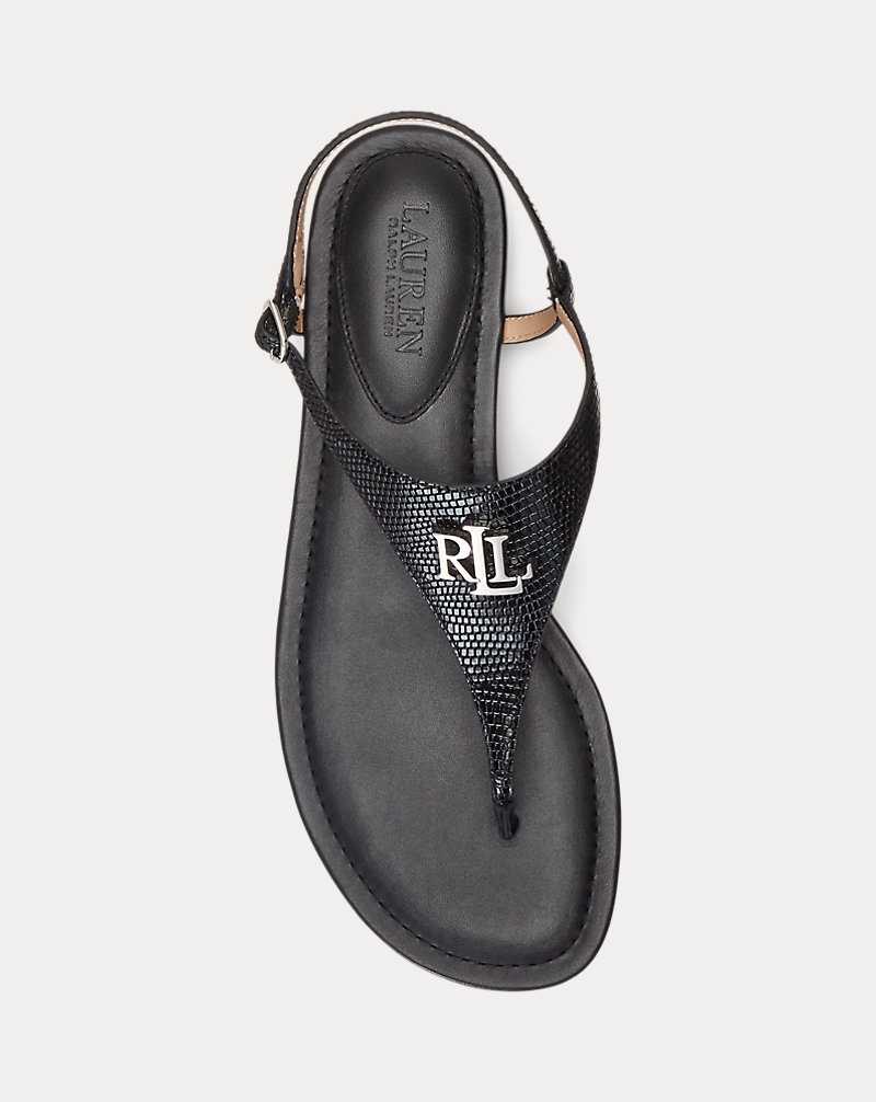 Sandalias Ralph Lauren Ellington Lizard-Embossed Mujer Negros | HDJMTEN-60 - vista 4