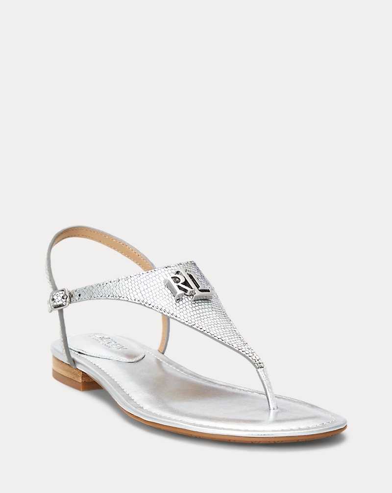 Sandalias Ralph Lauren Ellington Lizard-Embossed Mujer Plateados | DQLGWNT-87 - vista 2