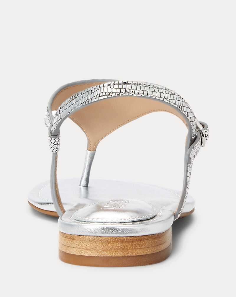 Sandalias Ralph Lauren Ellington Lizard-Embossed Mujer Plateados | DQLGWNT-87 - vista 3