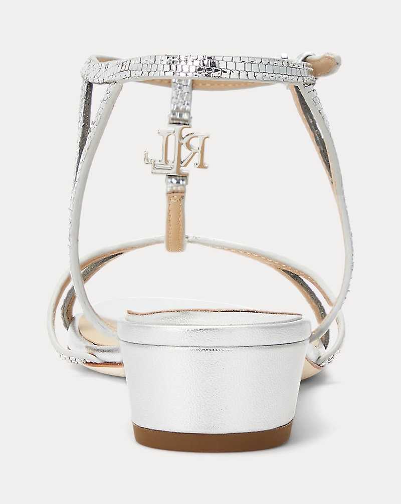 Sandalias Ralph Lauren Fallon Metallic Lizard-Embossed Mujer Plateados | AROHSWE-40 - vista 3