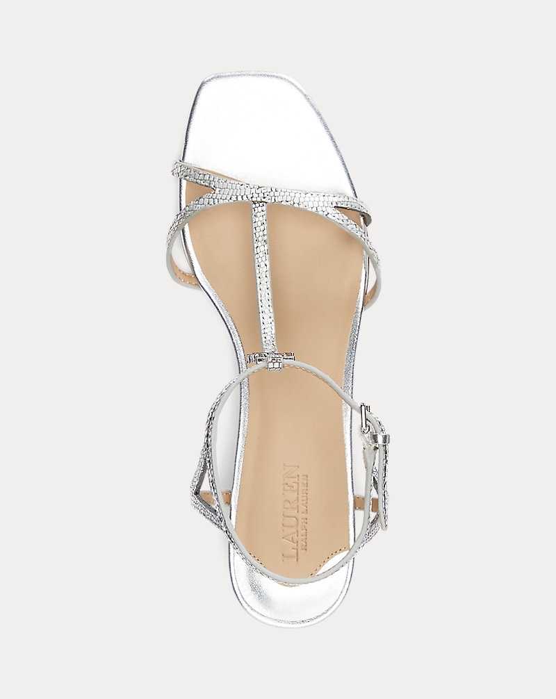 Sandalias Ralph Lauren Fallon Metallic Lizard-Embossed Mujer Plateados | AROHSWE-40 - vista 4