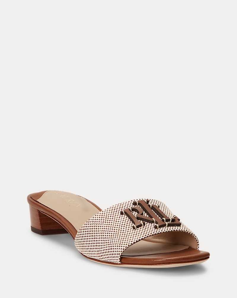 Sandalias Ralph Lauren Fay Canvas Leather Mujer Ntrl/Deep Sddl Tn/Deep Sd | UQSCJRH-01 - vista 2