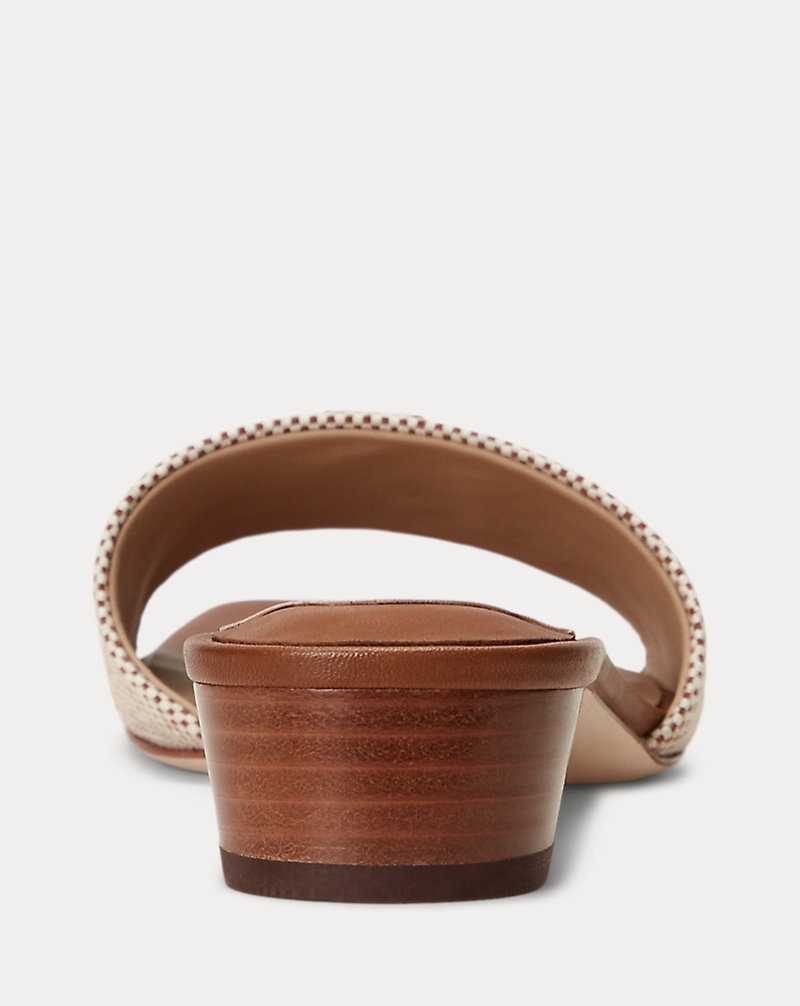 Sandalias Ralph Lauren Fay Canvas Leather Mujer Ntrl/Deep Sddl Tn/Deep Sd | UQSCJRH-01 - vista 3