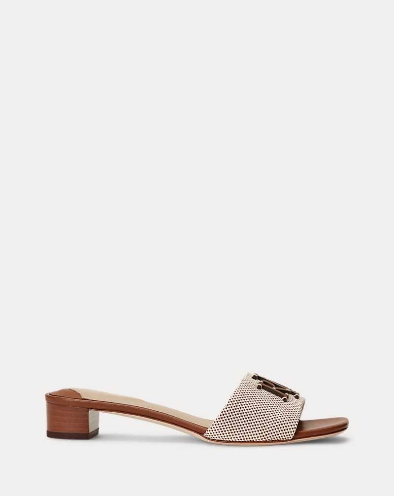 Sandalias Ralph Lauren Fay Canvas Leather Mujer Ntrl/Deep Sddl Tn/Deep Sd | UQSCJRH-01 - vista 1