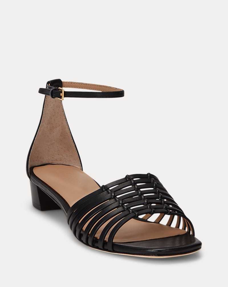 Sandalias Ralph Lauren Fionna Burnished Leather Mujer Negros | VPKLCDT-80 - vista 2
