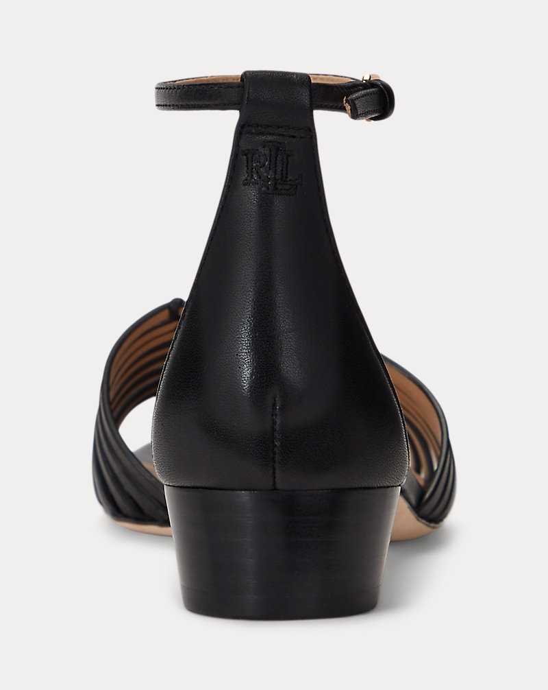 Sandalias Ralph Lauren Fionna Burnished Leather Mujer Negros | VPKLCDT-80 - vista 3