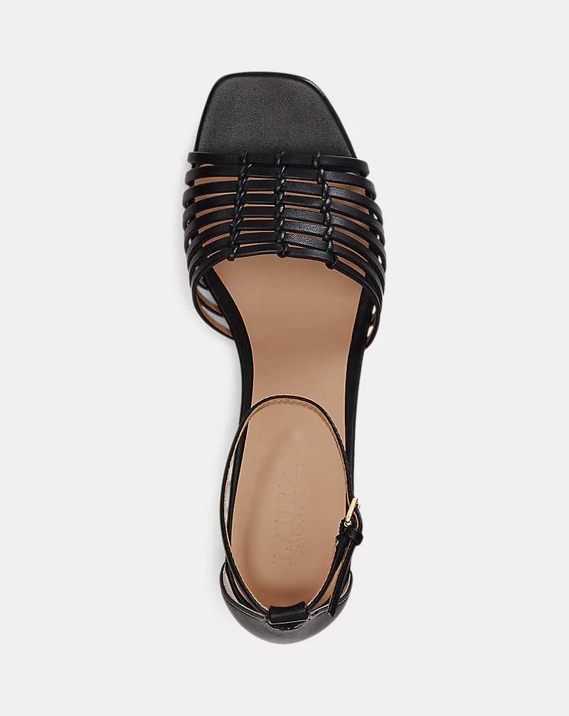 Sandalias Ralph Lauren Fionna Burnished Leather Mujer Negros | VPKLCDT-80 - vista 4