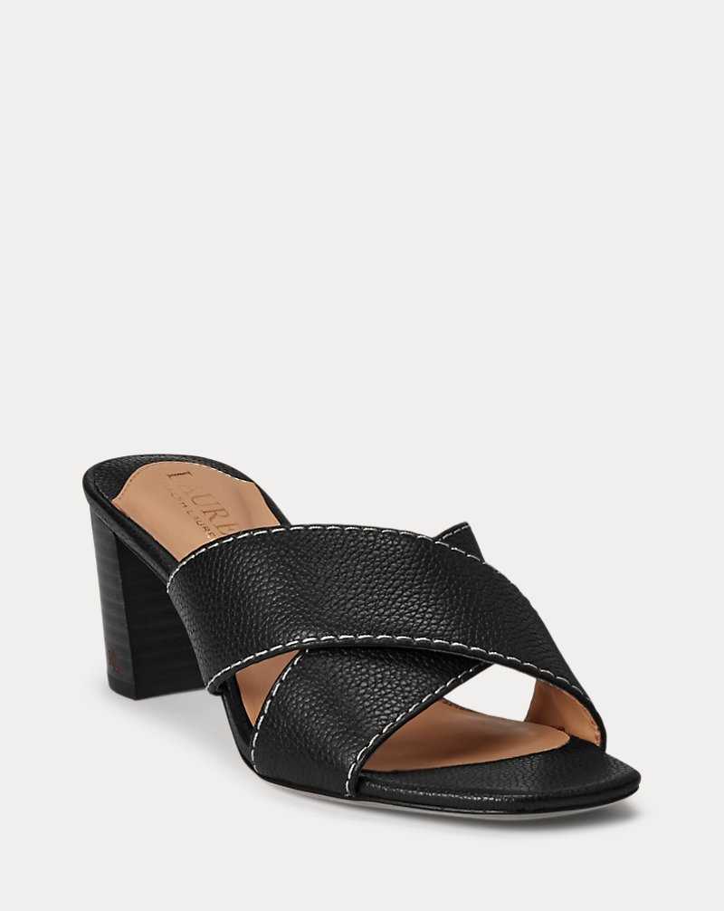 Sandalias Ralph Lauren Freddi Tumbled Leather Mujer Negros | SYFZVLA-64 - vista 2