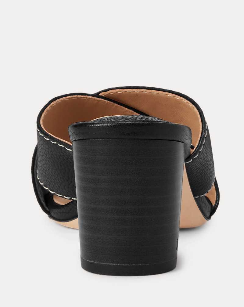 Sandalias Ralph Lauren Freddi Tumbled Leather Mujer Negros | SYFZVLA-64 - vista 3