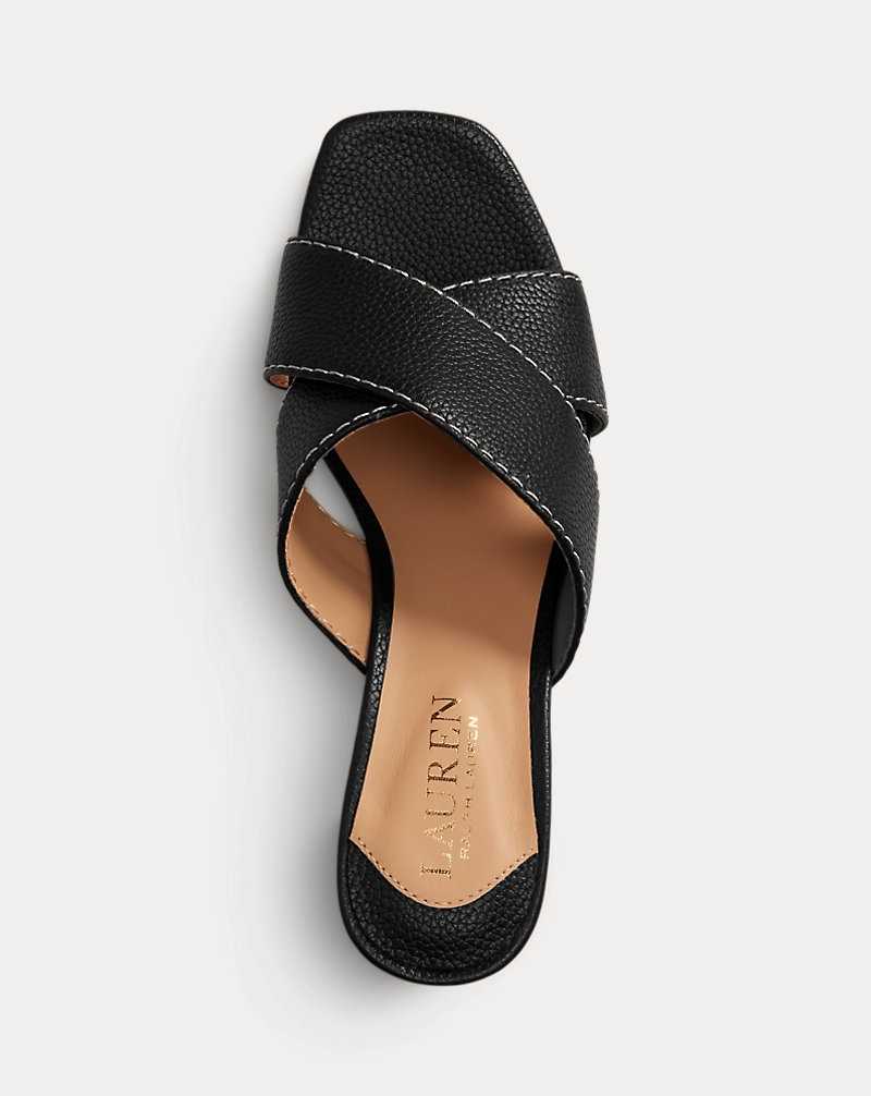 Sandalias Ralph Lauren Freddi Tumbled Leather Mujer Negros | SYFZVLA-64 - vista 4