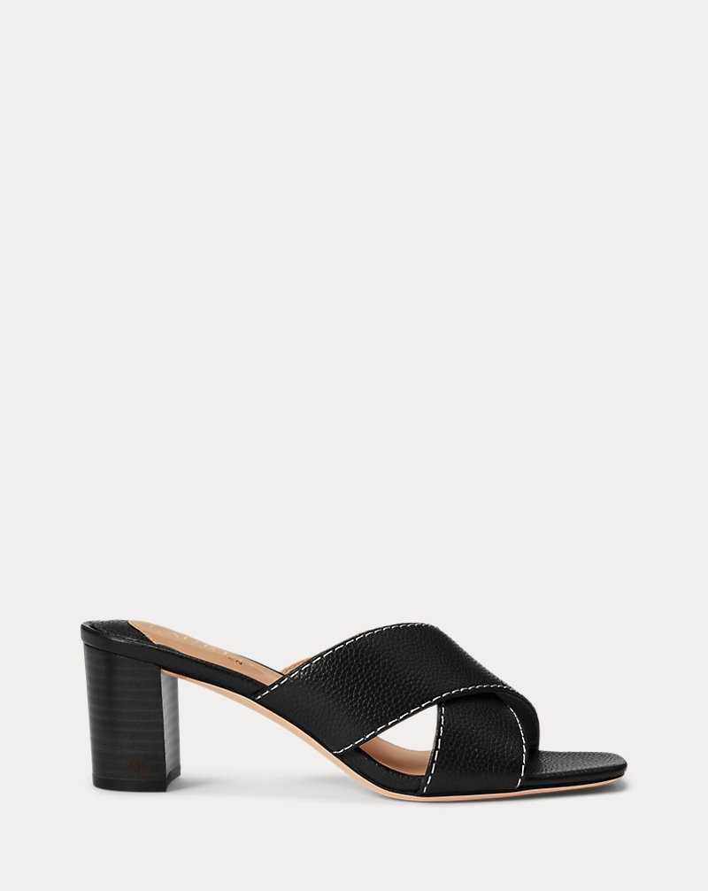 Sandalias Ralph Lauren Freddi Tumbled Leather Mujer Negros | SYFZVLA-64 - vista 1
