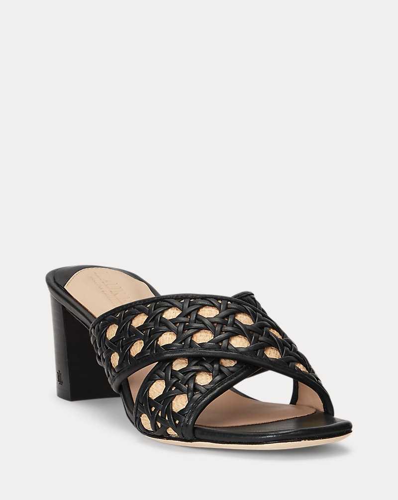 Sandalias Ralph Lauren Freddi Woven Leather Raffia Mujer Black/Black/Antq Ntrl | KUPBFLS-75 - vista 2
