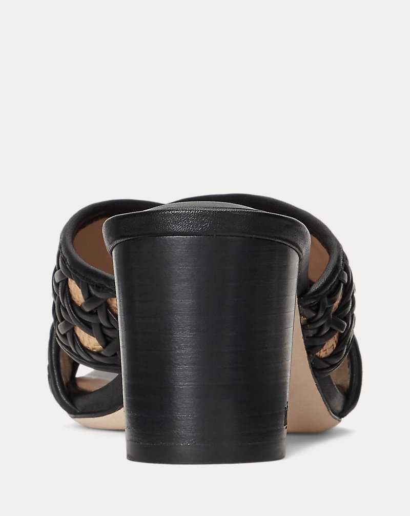 Sandalias Ralph Lauren Freddi Woven Leather Raffia Mujer Black/Black/Antq Ntrl | KUPBFLS-75 - vista 3