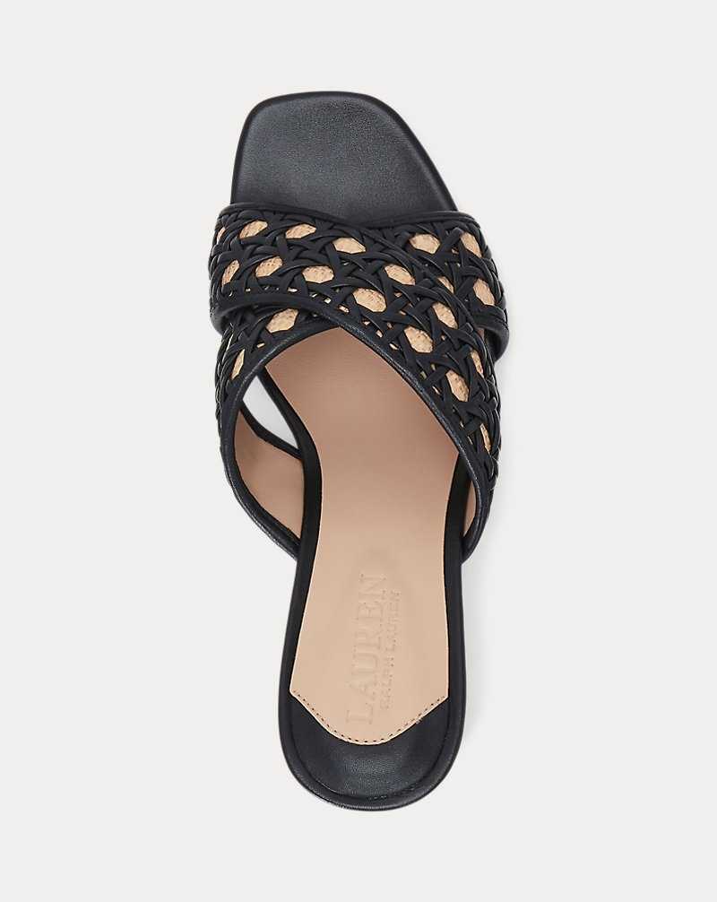 Sandalias Ralph Lauren Freddi Woven Leather Raffia Mujer Black/Black/Antq Ntrl | KUPBFLS-75 - vista 4