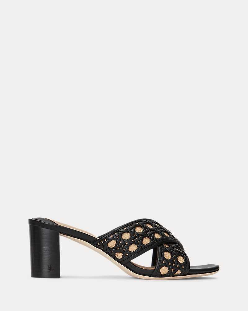 Sandalias Ralph Lauren Freddi Woven Leather Raffia Mujer Black/Black/Antq Ntrl | KUPBFLS-75 - vista 1