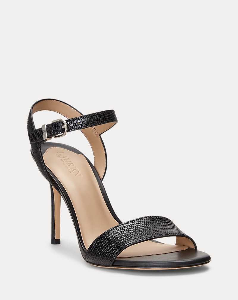 Sandalias Ralph Lauren Gwen Lizard-Embossed Leather Mujer Negros | TQDBMKV-95 - vista 2