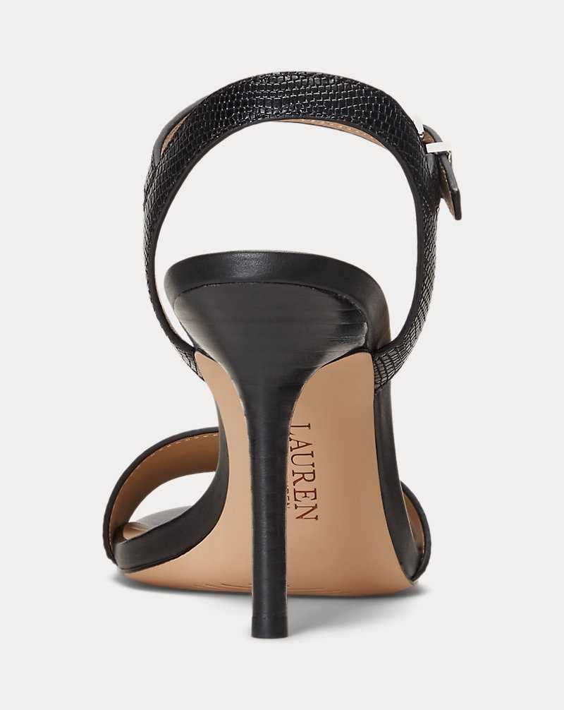 Sandalias Ralph Lauren Gwen Lizard-Embossed Leather Mujer Negros | TQDBMKV-95 - vista 3