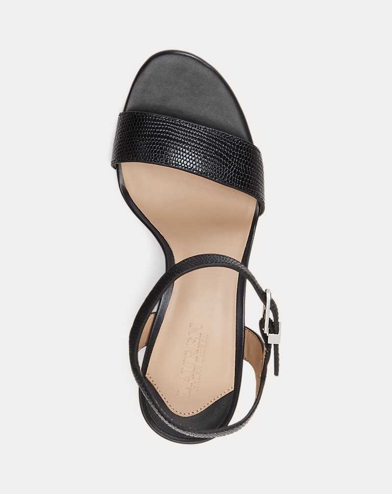 Sandalias Ralph Lauren Gwen Lizard-Embossed Leather Mujer Negros | TQDBMKV-95 - vista 4