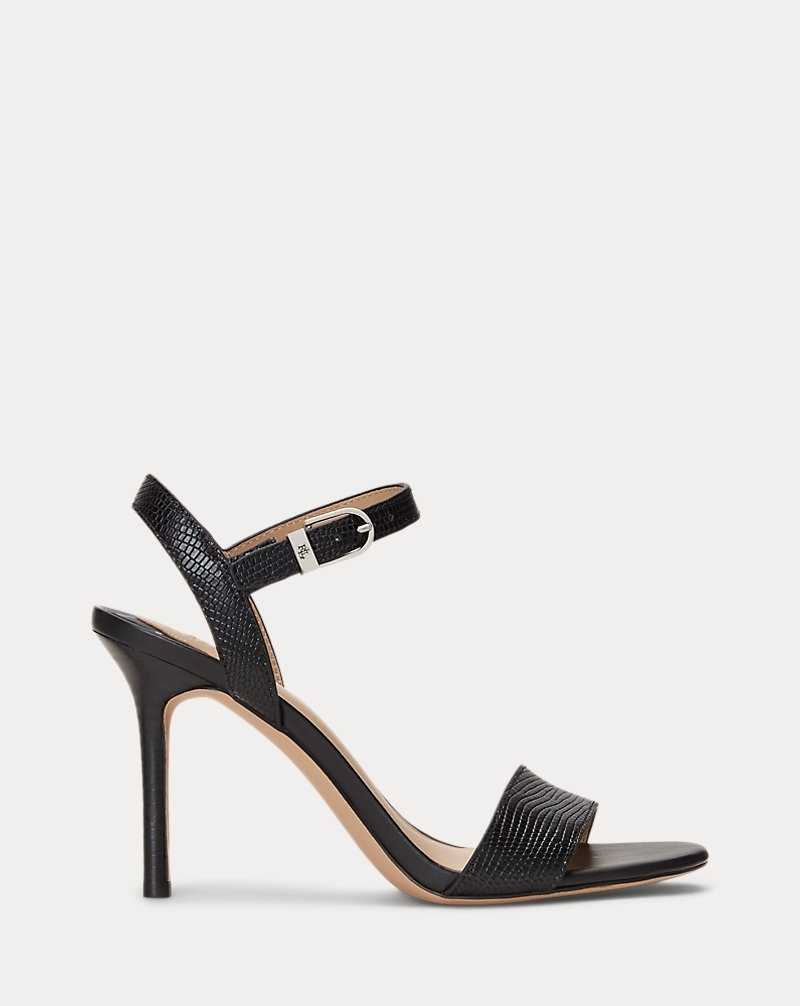 Sandalias Ralph Lauren Gwen Lizard-Embossed Leather Mujer Negros | TQDBMKV-95 - vista 1